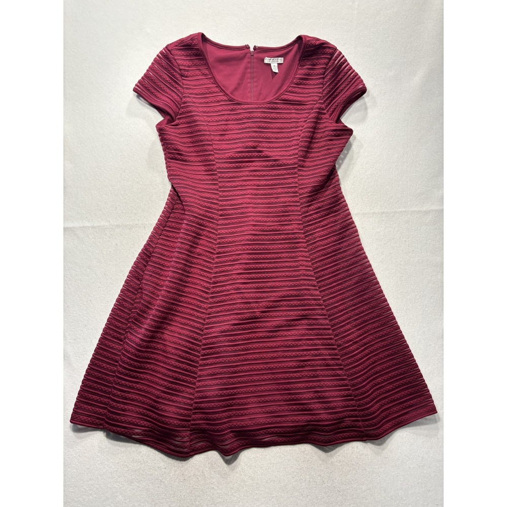 London Style Collection Red Stripe Fit Flare Dress Womens 16 Short Sleeve 153031